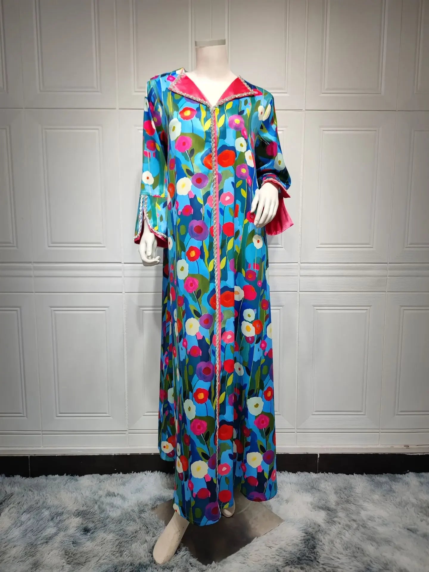 Women's Arabian Polyester Full Sleeve Floral Pattern Casual Dress