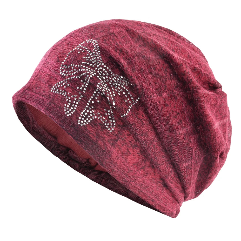 Women's Cotton Skullies Beanies Plaid Pattern Breathable Cap