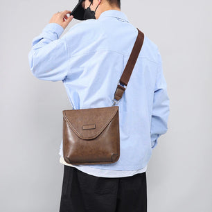 Men's PU Zipper Closure Solid Pattern Messenger Shoulder Bag