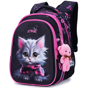 Kid's Girl Nylon Zipper Closure Cartoon Pattern School Backpack