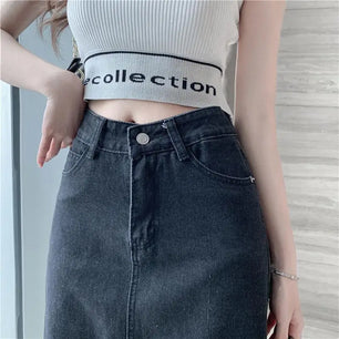 Women's Polyester High Waist Solid Pattern Casual Denim Skirts