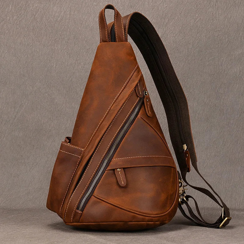 Men's Genuine Leather Zipper Closure Solid Pattern Backpack