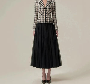 Women's Polyester Long Sleeves Vintage Plaid Pattern Skirt Set
