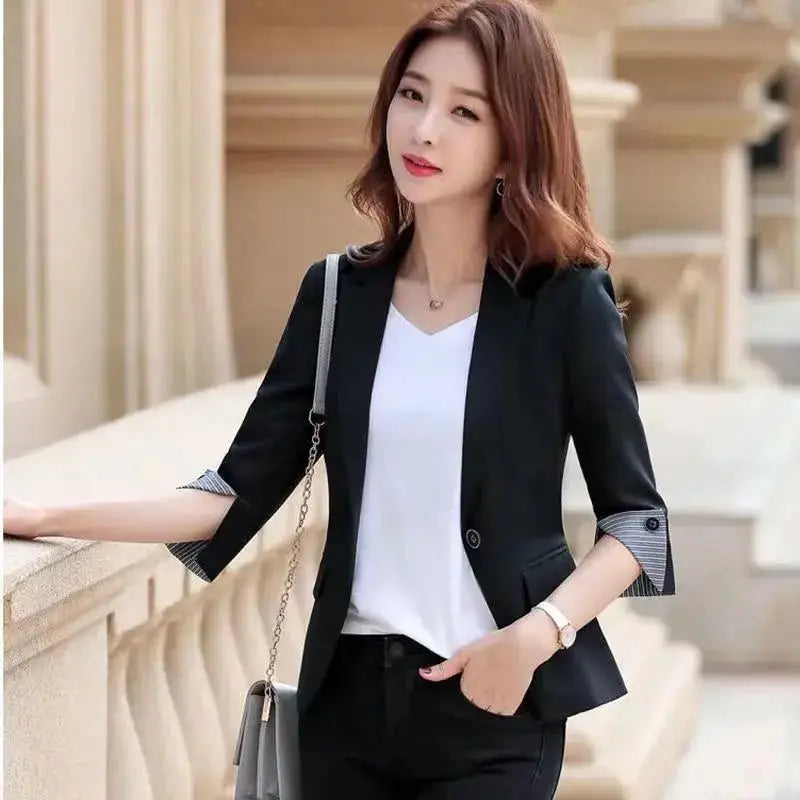 Women's Polyester Notched Collar Long Sleeve Single Button Blazer