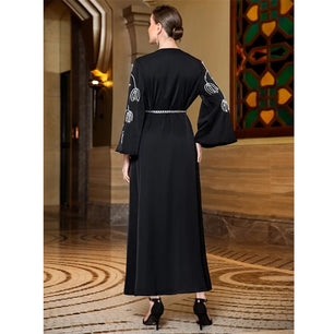 Women's Arabian V-Neck Polyester Full Sleeves Mixed Colors Abaya