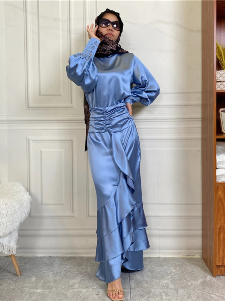 Women's Arabian Polyester Full Sleeve Ruffle Pattern Party Dress