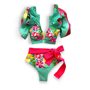 Women's Polyester High Waist Swimwear Floral Pattern Bikini Set