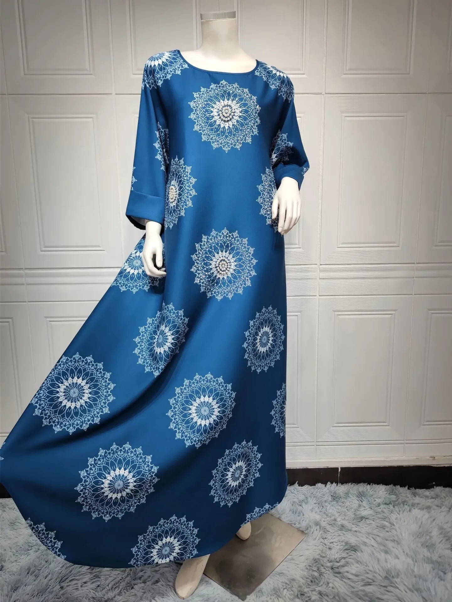 Women's Arabian Polyester Full Sleeve Floral Pattern Party Dress