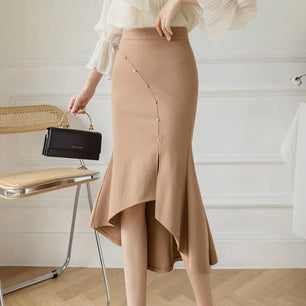 Women's Polyester High Waist Solid Pattern Casual Wear Skirts