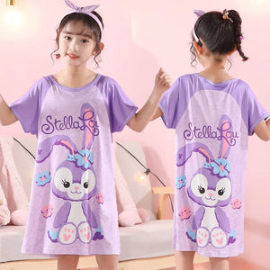 Kid's Girl Polyester O-Neck Short Sleeve Trendy Summer Nightgowns