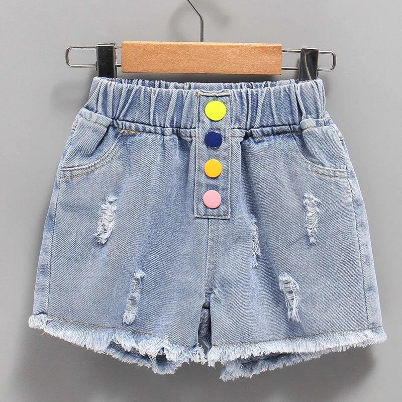 Kid's Cotton Mid Waist Elastic Closure Casual Wear Denim Shorts