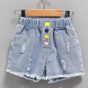 Kid's Cotton Mid Waist Elastic Closure Casual Wear Denim Shorts