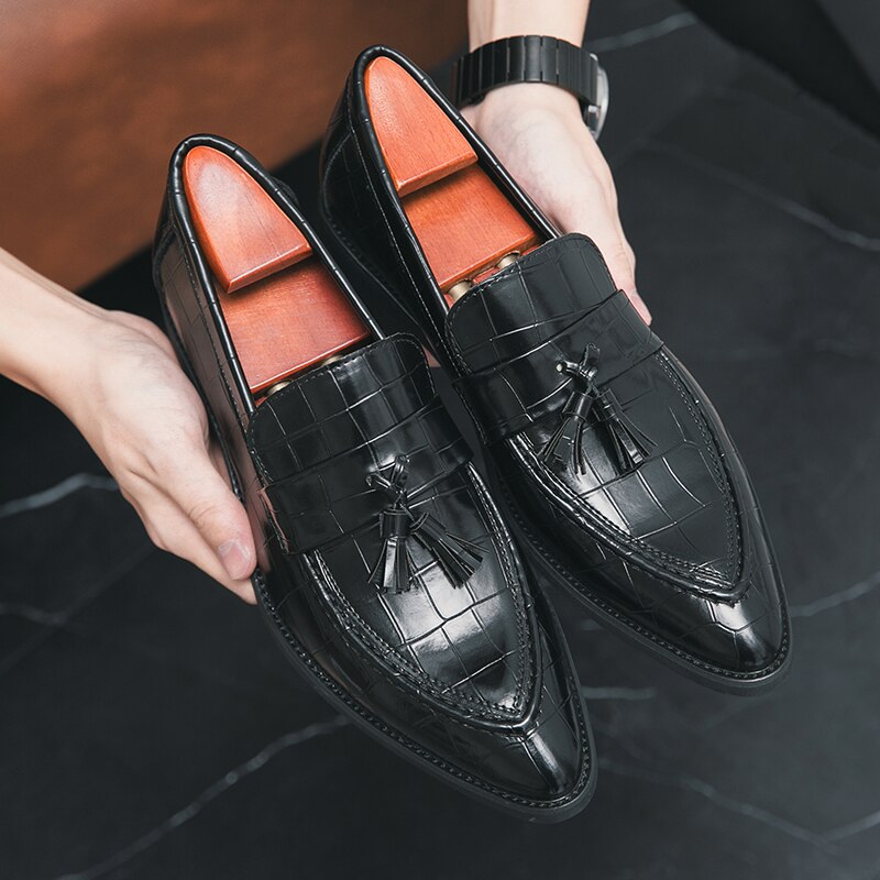 Men's Genuine Leather Pointed Toe Slip-On Closure Luxury Shoes