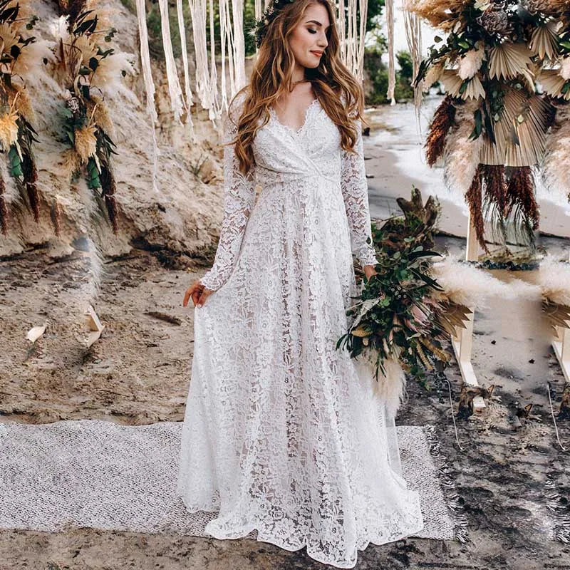 Women's Polyester V-Neck Long Sleeves Embroidered Maternity Dress