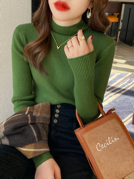 Women's Acrylic Mock Neck Long Sleeves Knitted Casual Sweaters