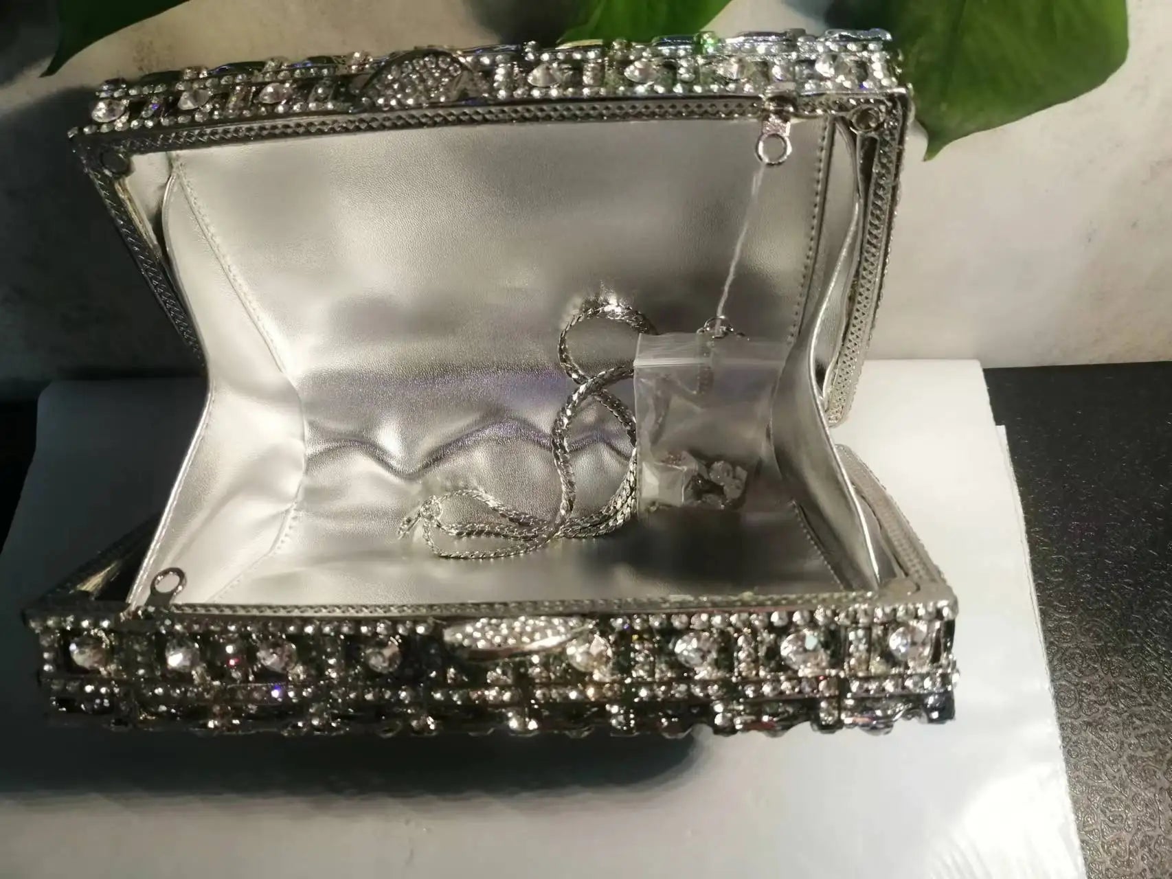 Women's Metallic Hasp Closure Rhinestone Bridal Wedding Clutch