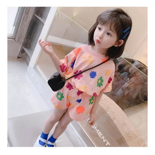 Kid's Polyester O-Neck Short Sleeve Printed Casual Wear Clothes