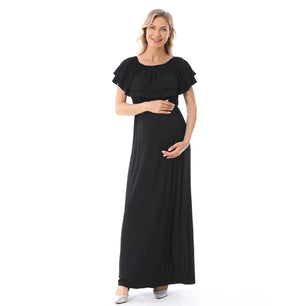 Women's Spandex Square-Neck Short Sleeve Solid Maternity Dress