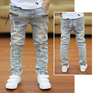 Kid's Cotton Mid Elastic Waist Closure Casual Wear Denim Pants