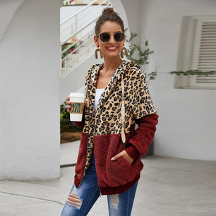 Women's Polyester Full Sleeve Leopard Pattern Zipper Hoodies