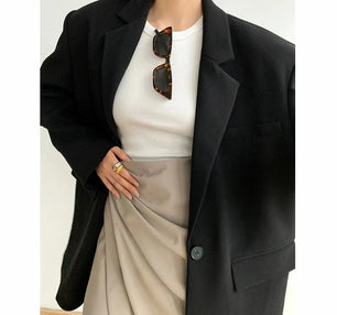 Women's Cotton Notched Long Sleeves Solid Pattern Casual Blazers