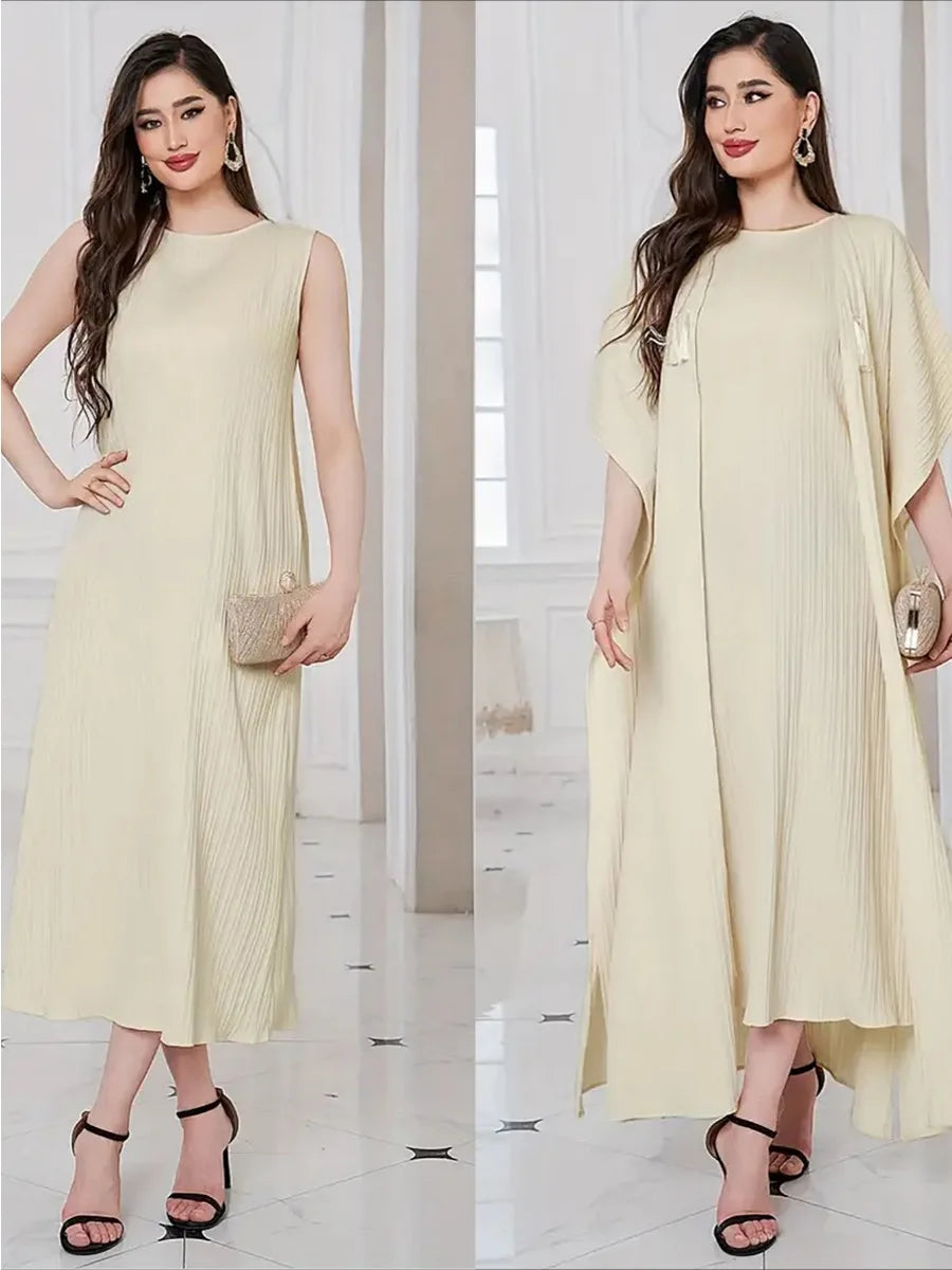 Women's Arabian Polyester Sleeveless Solid Pattern Long Dress