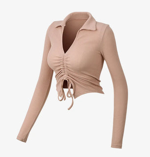 Women's Turn-Down Collar Nylon Long Sleeves Fitness Sport Tops