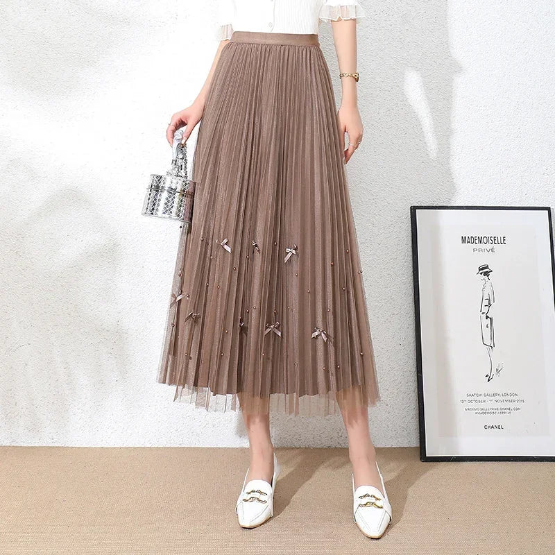 Women's Polyester High Waist Pleated Pattern Casual Wear Skirts