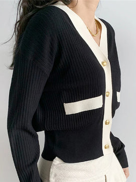 Women's Polyester V-Neck Long Sleeve Mixed Colors Cardigan