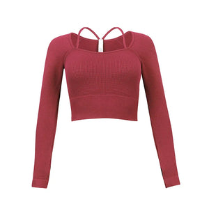 Women's Spandex Square-Neck Long Sleeve Breathable Yoga Top