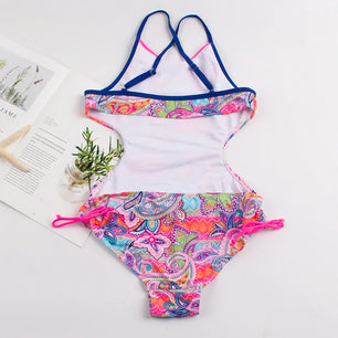 Kid's Polyester V-Neck Floral Pattern Trendy Swimwear Bathing Suit