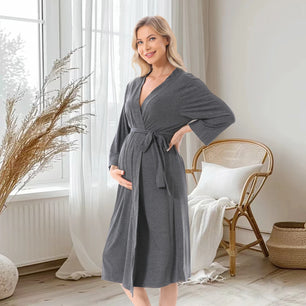 Women's Spandex V-Neck Long Sleeve Solid Pattern Maternity Dress