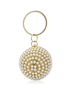Women's Metallic Pearl Pattern Luxury Round Bridal Wedding Clutch