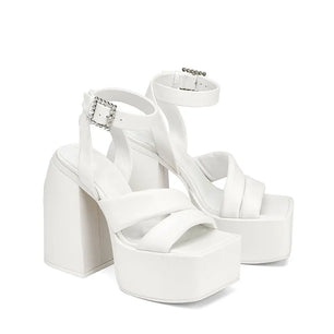 Women's PU Square Toe Buckle Strap Closure High Heel Party Sandals