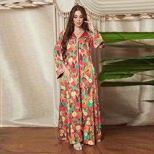 Women's Arabian Polyester Full Sleeve Floral Pattern Casual Dress