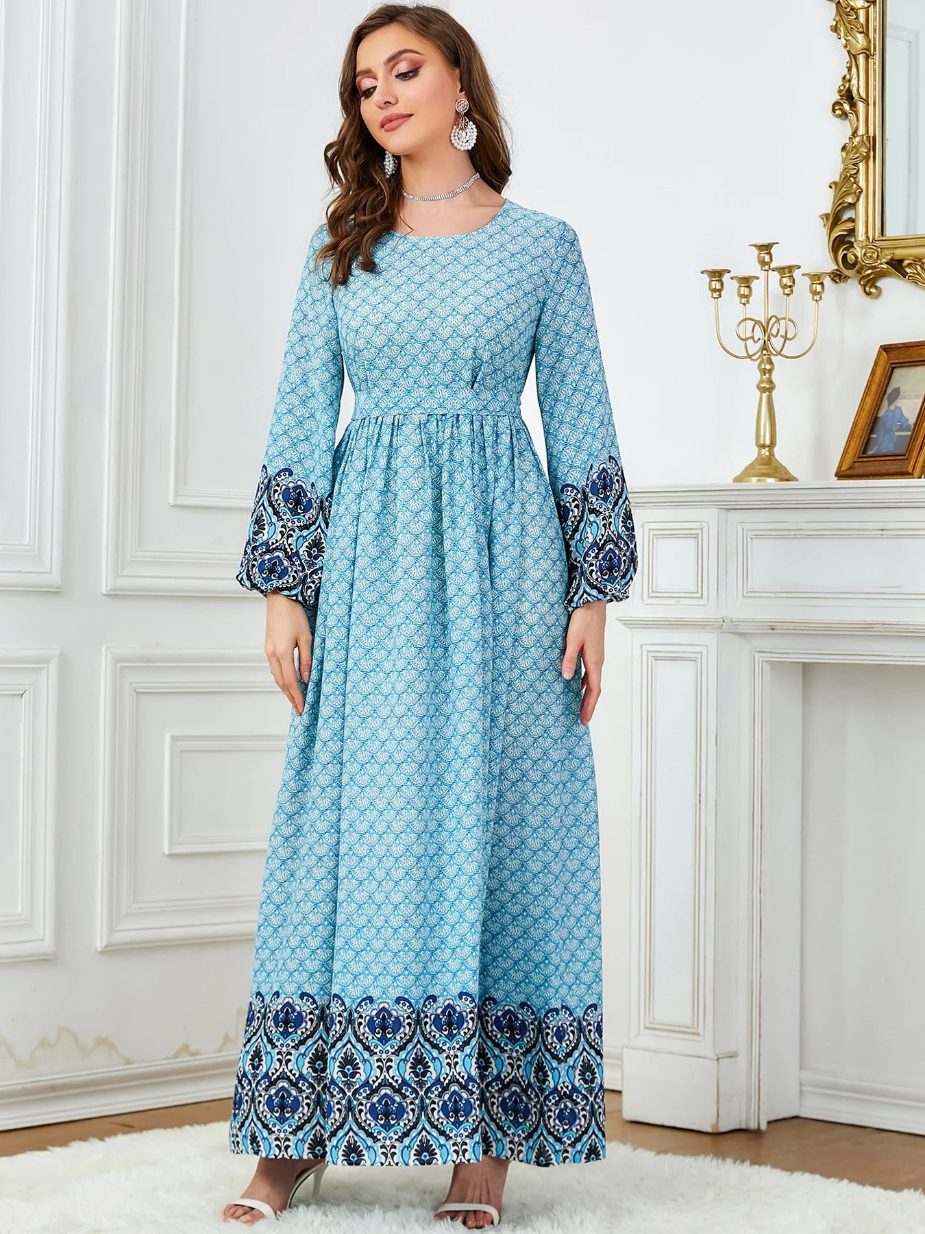 Women's Arabian Polyester Full Sleeves Printed Pattern Casual Dress