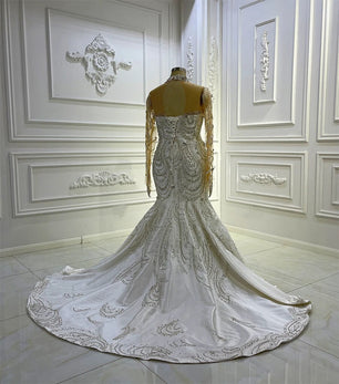 Women's Sweetheart-Neck Long Sleeves Court Train Wedding Dress