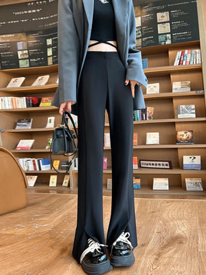 Women's Polyester Elastic Closure Solid Pattern Casual Trousers