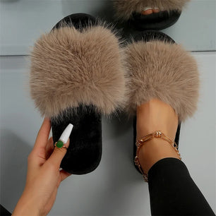 Women's Fur Round Toe Slip-On Closure Flat Soft Indoor Slippers