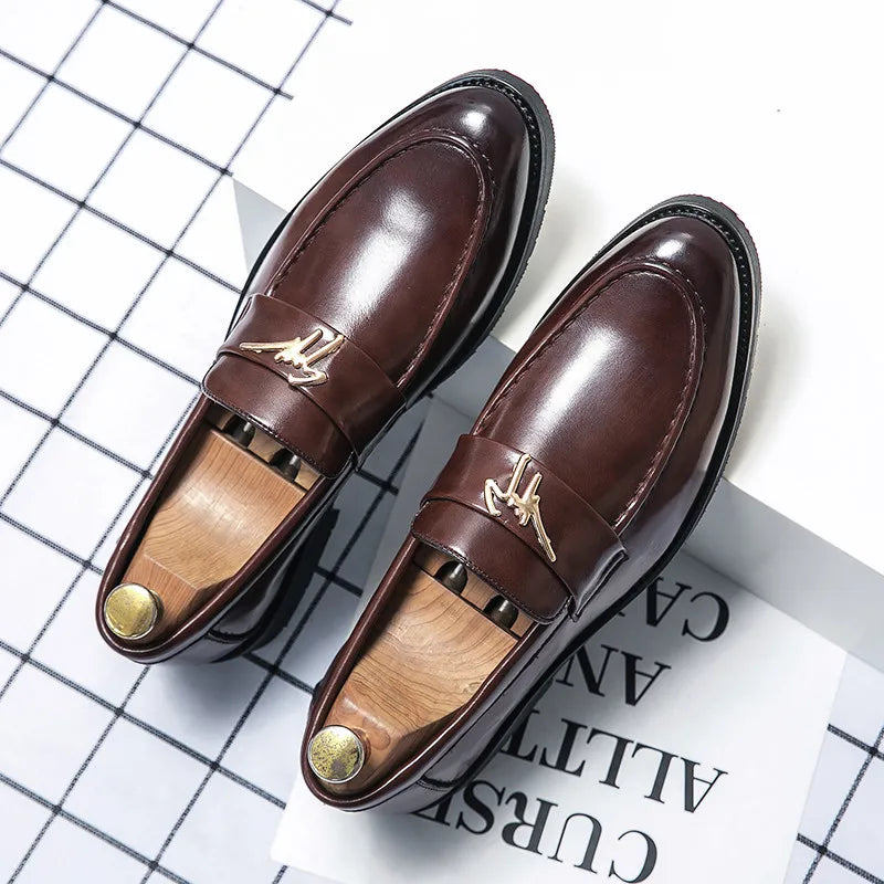 Men's Genuine Leather Pointed Toe Slip-On Closure Wedding Shoes