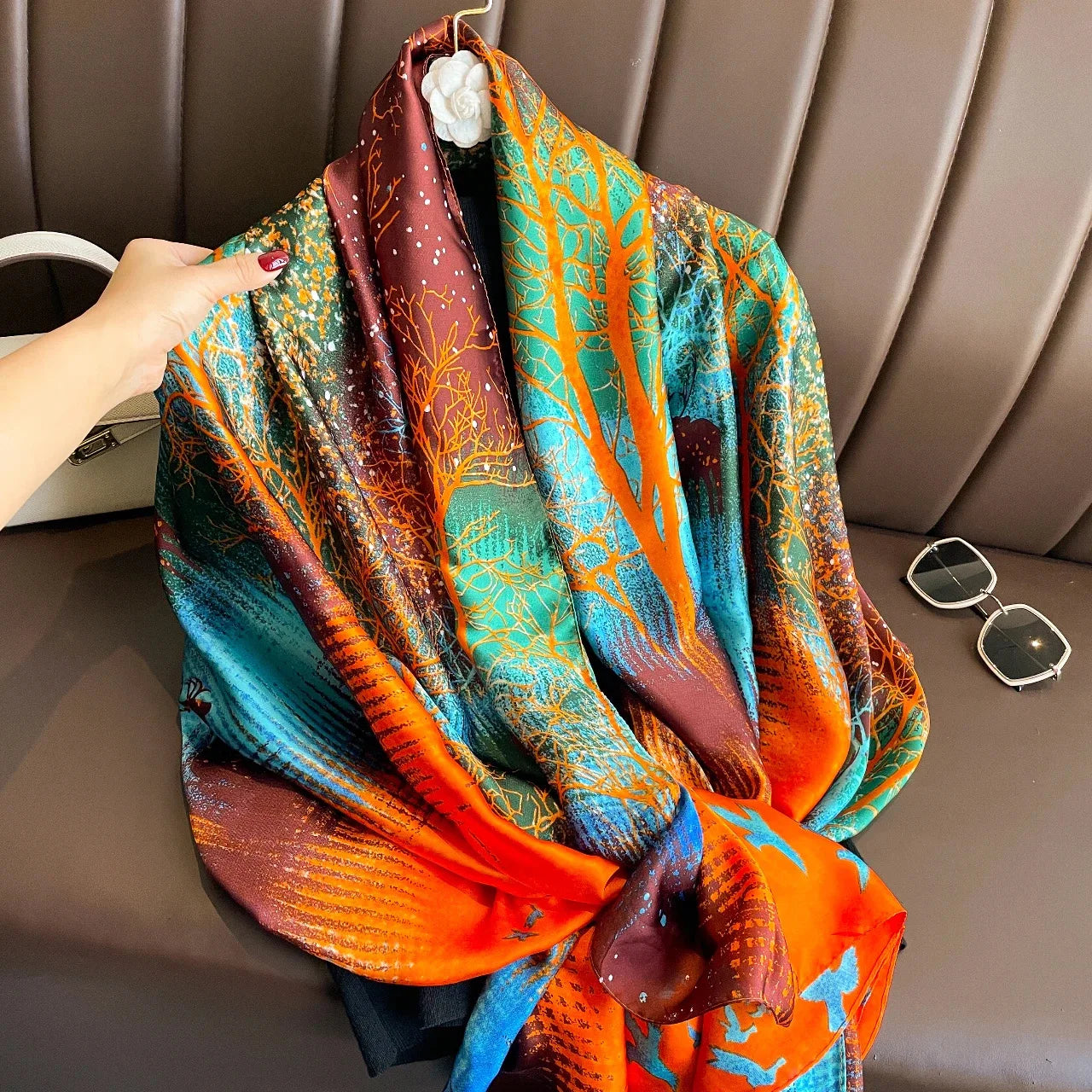 Women's Silk Neck Wrap Printed Pattern Trendy Beach Scarves