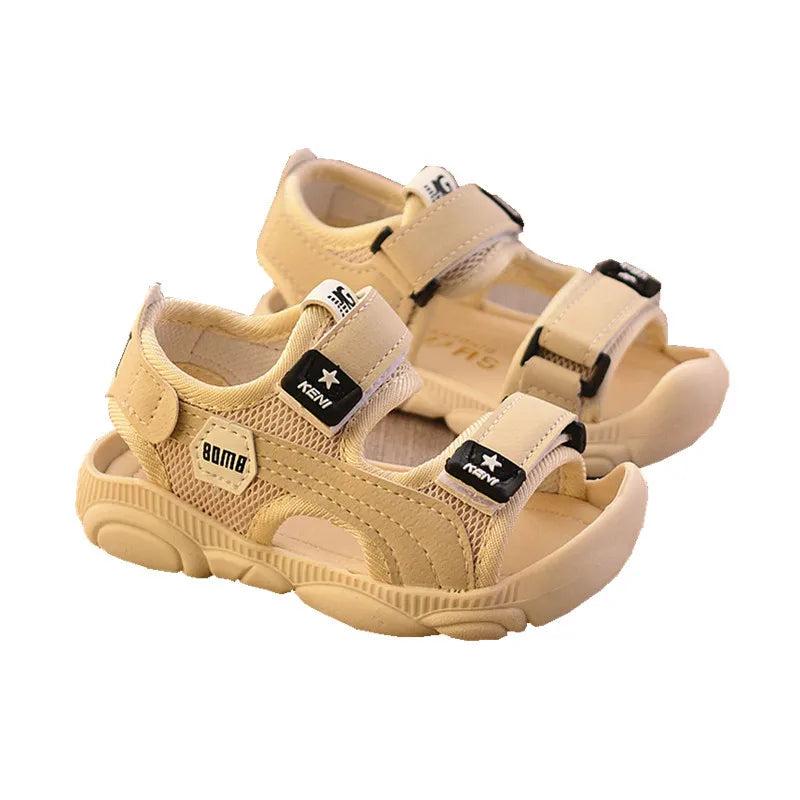 Kid's Microfiber Open Toe Hook Loop Closure Solid Casual Sandals