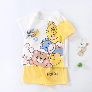 Kid's Cotton O-Neck Short Sleeves Pullover Closure Casual Clothes