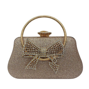 Women's Metallic Hasp Closure Rhinestone Pattern Trendy Handbag