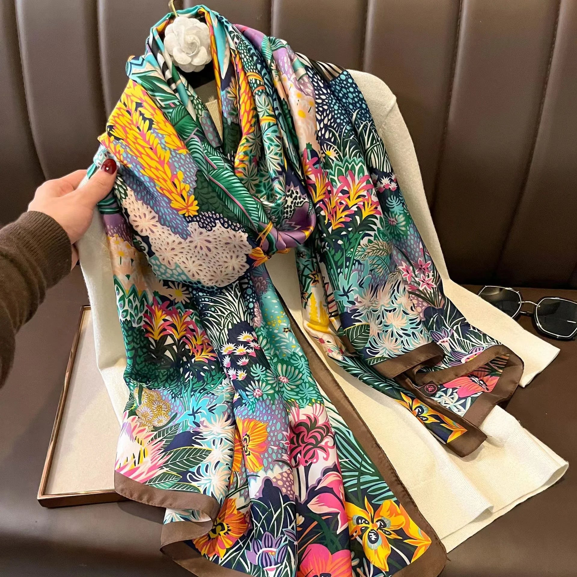 Women's Silk Neck Wrap Floral Pattern Luxury Trendy Beach Scarves