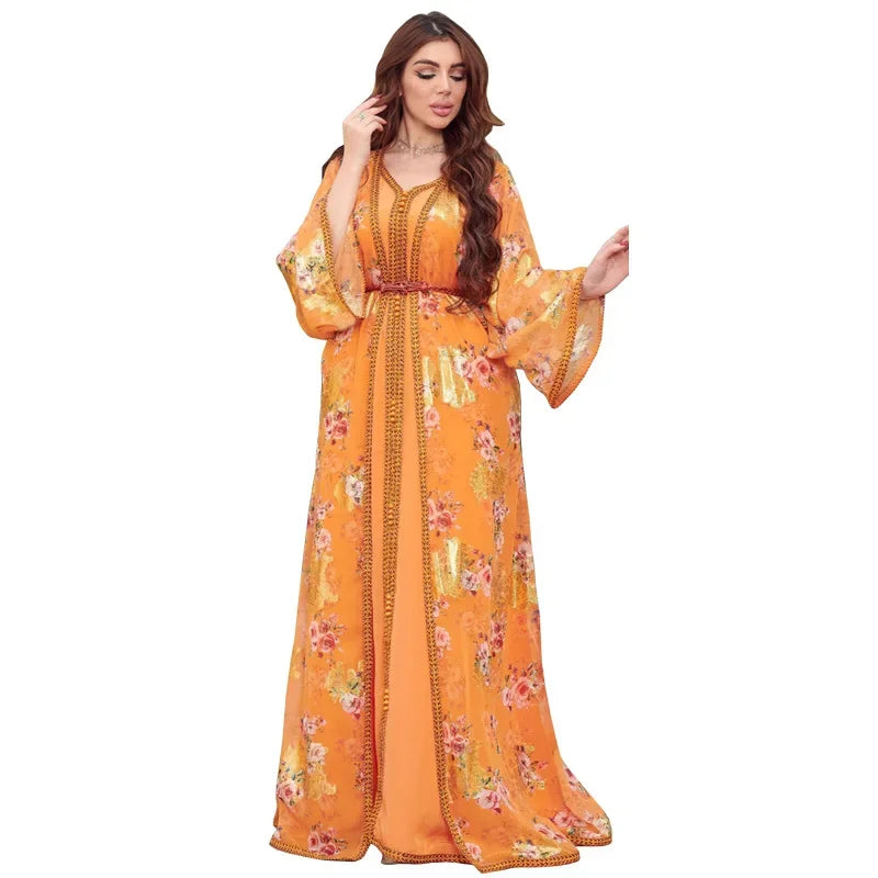 Women's Arabian Polyester Full Sleeve Print Pattern Elegant Dress