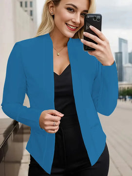 Women's Cotton V-Neck Long Sleeves Solid Pattern Casual Blazers