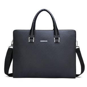 Men's PU Leather Zipper Closure Solid Pattern Elegant Shoulder Bag