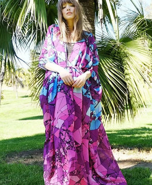 Women's Polyester Long Sleeves Printed Kaftan Beach Cover Up