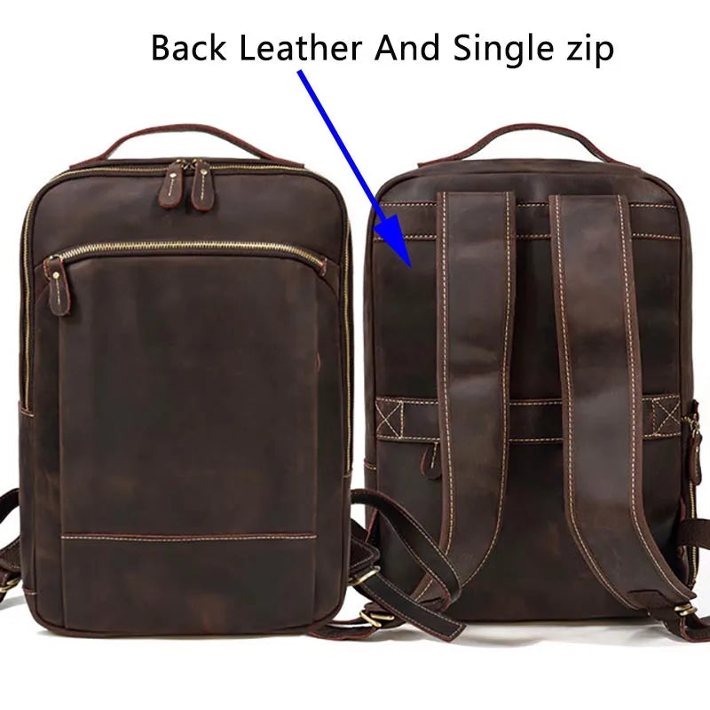 Men's Genuine Leather Zipper Closure Solid Laptop Backpack